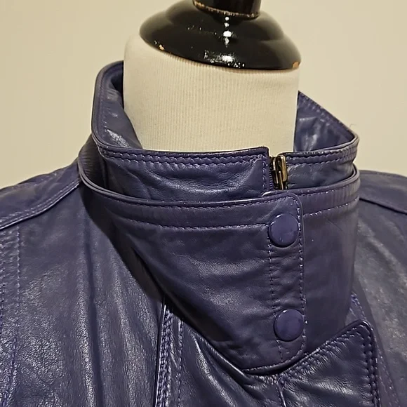 WILSON'S LEATHER Purple bomber biker moto jacket pockets lined  great color! - Picture 6 of 16